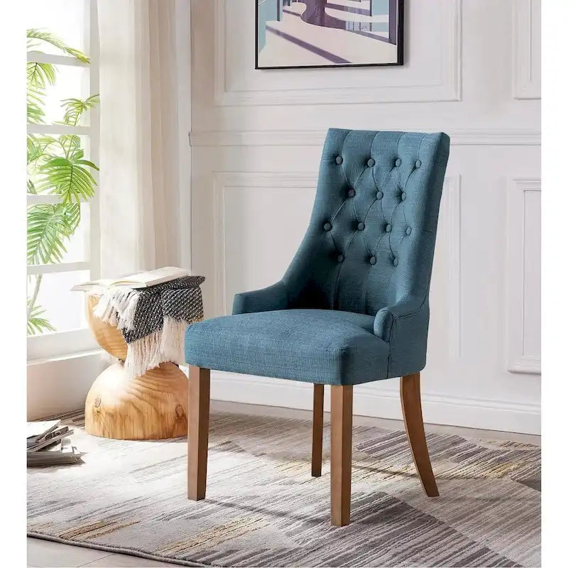 Lot de 2 chaises de salle à manger capitonnées avec dossier à oreilles, chaises d'appoint en tissu avec boutons touffetés