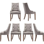 Lot de 2 chaises de salle à manger capitonnées avec dossier à oreilles, chaises d'appoint en tissu avec boutons touffetés