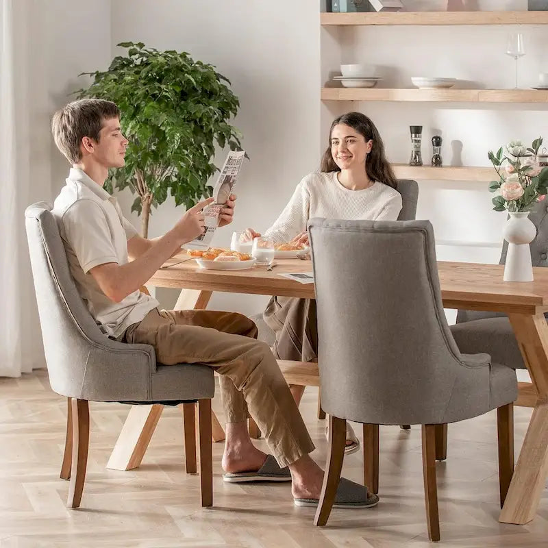 Lot de 2 chaises de salle à manger capitonnées avec dossier à oreilles, chaises d'appoint en tissu avec boutons touffetés