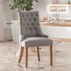 Lot de 2 chaises de salle à manger capitonnées avec dossier à oreilles, chaises d'appoint en tissu avec boutons touffetés