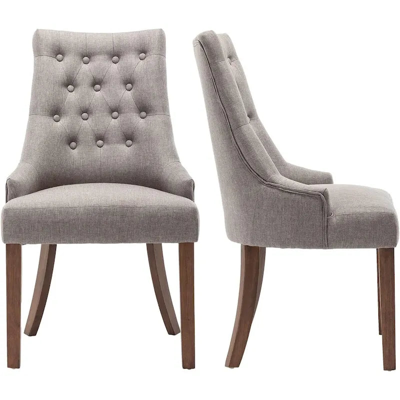 Lot de 2 chaises de salle à manger capitonnées avec dossier à oreilles, chaises d'appoint en tissu avec boutons touffetés