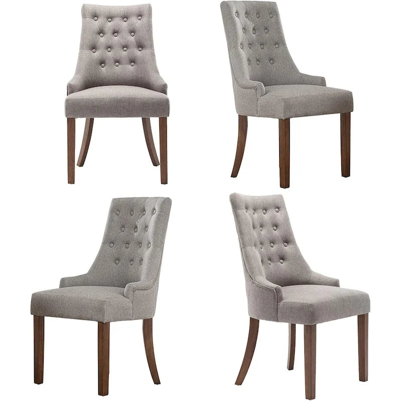 Lot de 2 chaises de salle à manger capitonnées avec dossier à oreilles, chaises d'appoint en tissu avec boutons touffetés