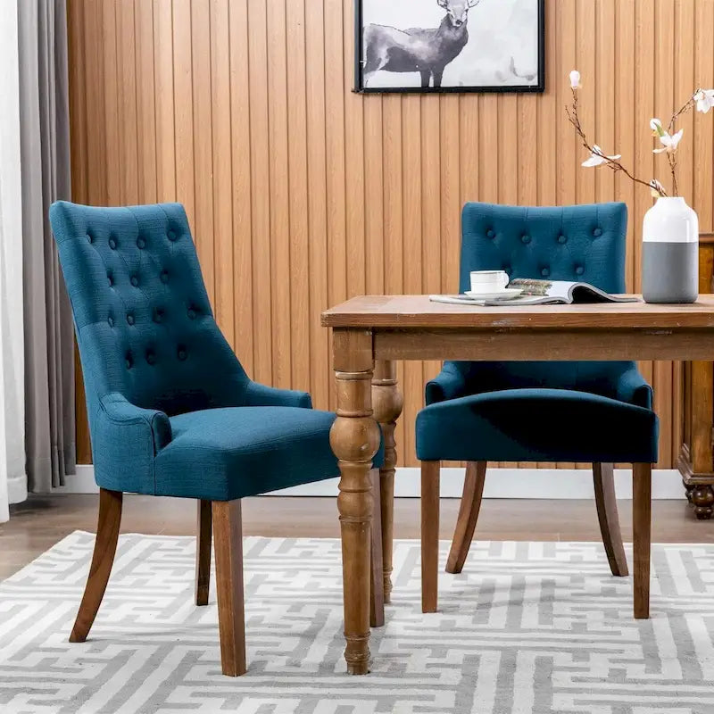 Lot de 2 chaises de salle à manger capitonnées avec dossier à oreilles, chaises d'appoint en tissu avec boutons touffetés