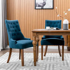 Lot de 2 chaises de salle à manger capitonnées avec dossier à oreilles, chaises d'appoint en tissu avec boutons touffetés