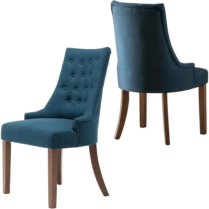 Lot de 2 chaises de salle à manger capitonnées avec dossier à oreilles, chaises d'appoint en tissu avec boutons touffetés