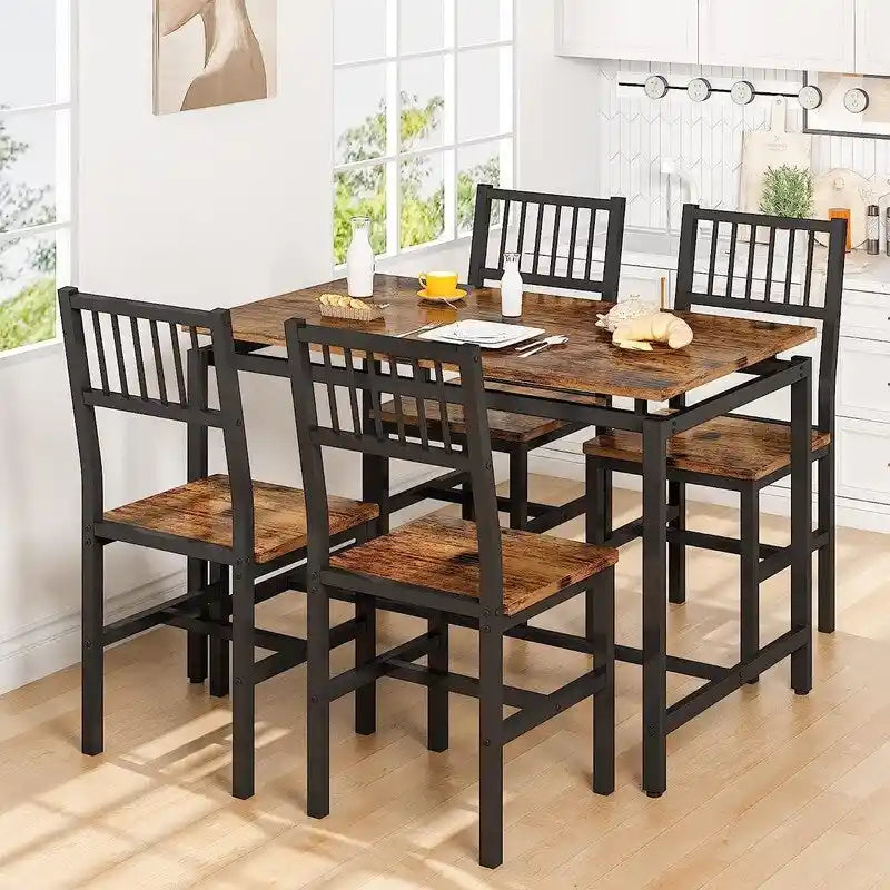 Set Tavolo da Pranzo e Sedie a 5 Pezzi, Set Tavolo da Pranzo Industriale Moderno, Dinette, Set da Pranzo Salvaspazio per Piccoli Ambienti, Pub