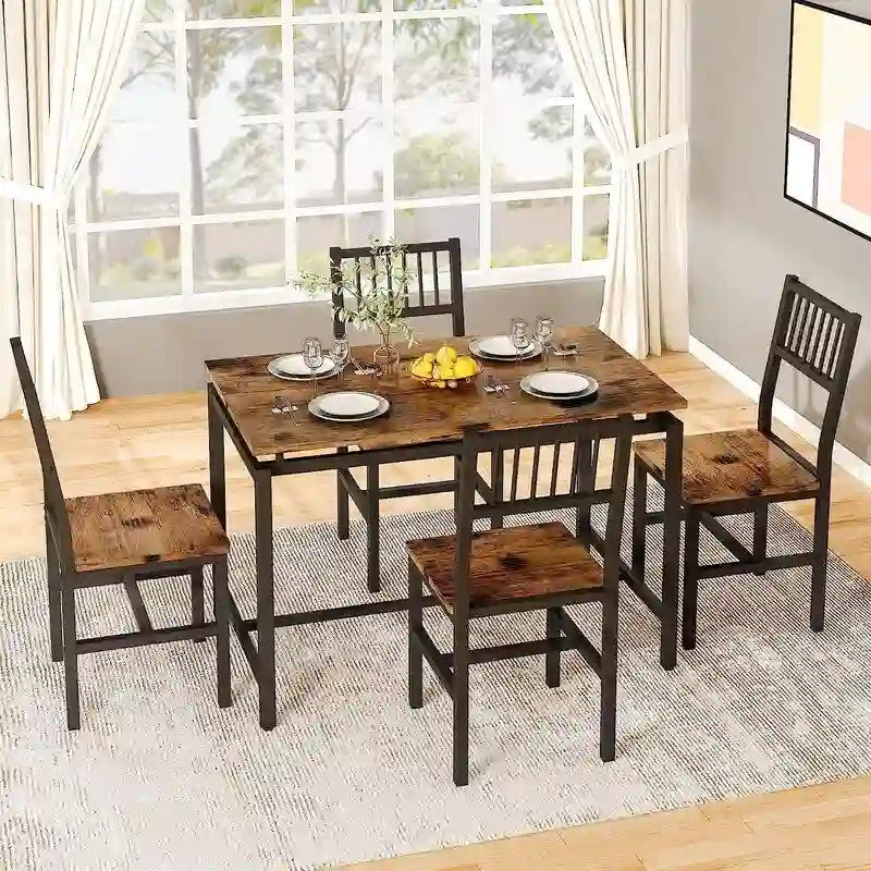 Set Tavolo da Pranzo e Sedie a 5 Pezzi, Set Tavolo da Pranzo Industriale Moderno, Dinette, Set da Pranzo Salvaspazio per Piccoli Ambienti, Pub