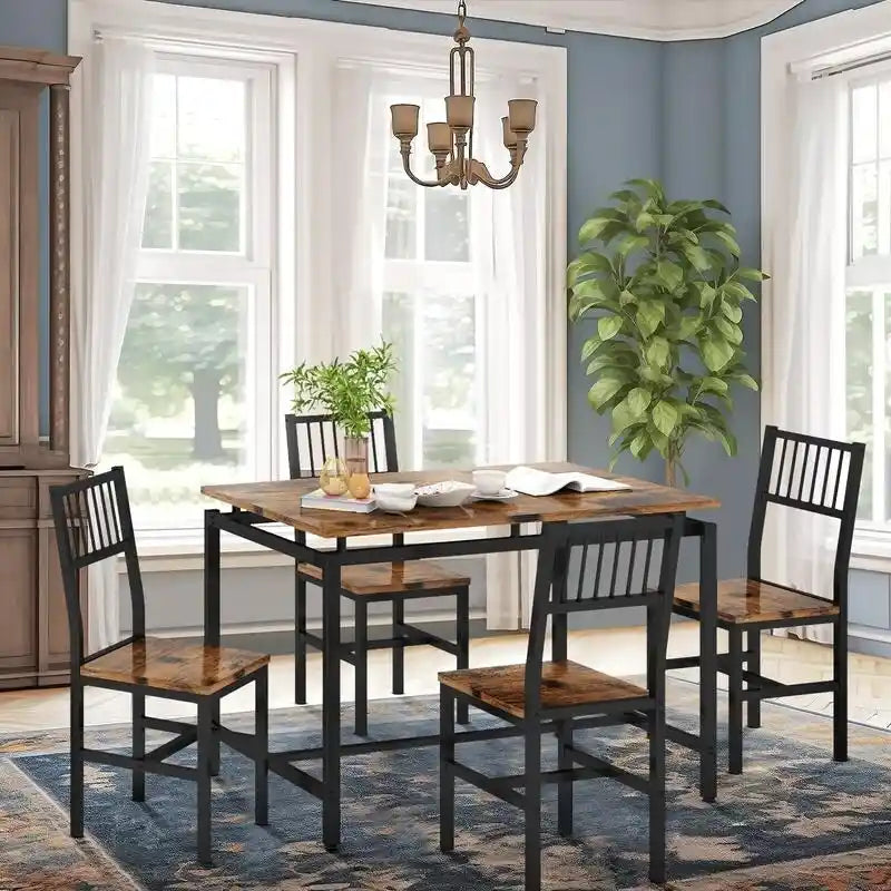 Set Tavolo da Pranzo e Sedie a 5 Pezzi, Set Tavolo da Pranzo Industriale Moderno, Dinette, Set da Pranzo Salvaspazio per Piccoli Ambienti, Pub