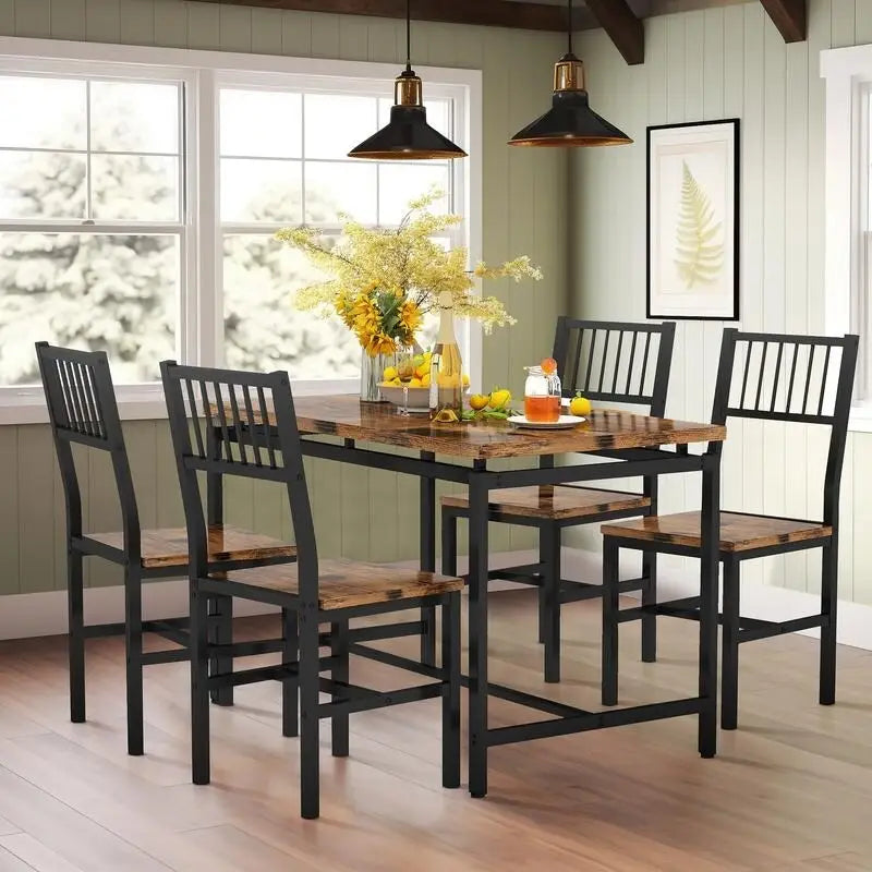 Set Tavolo da Pranzo e Sedie a 5 Pezzi, Set Tavolo da Pranzo Industriale Moderno, Dinette, Set da Pranzo Salvaspazio per Piccoli Ambienti, Pub