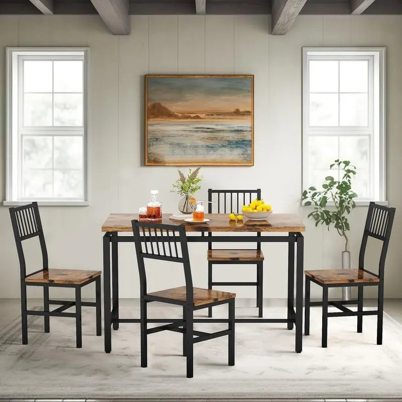 Set Tavolo da Pranzo e Sedie a 5 Pezzi, Set Tavolo da Pranzo Industriale Moderno, Dinette, Set da Pranzo Salvaspazio per Piccoli Ambienti, Pub