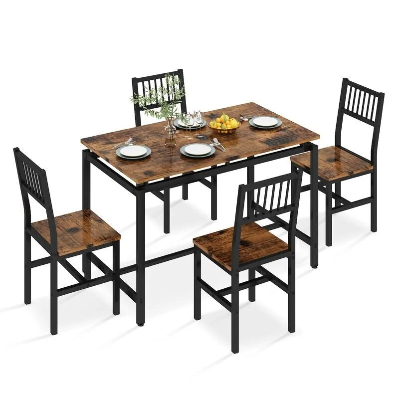Set Tavolo da Pranzo e Sedie a 5 Pezzi, Set Tavolo da Pranzo Industriale Moderno, Dinette, Set da Pranzo Salvaspazio per Piccoli Ambienti, Pub