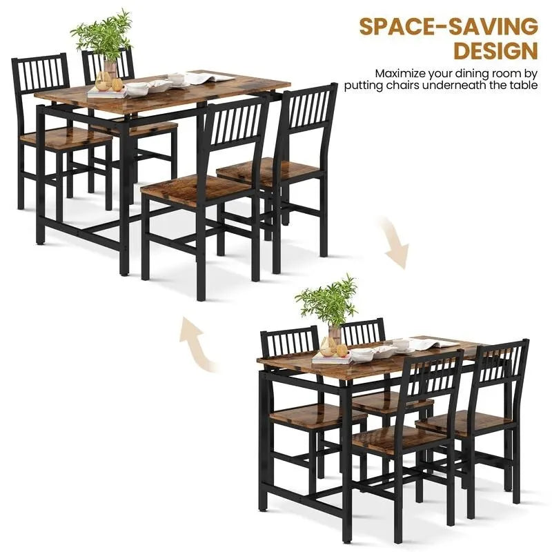 Set Tavolo da Pranzo e Sedie a 5 Pezzi, Set Tavolo da Pranzo Industriale Moderno, Dinette, Set da Pranzo Salvaspazio per Piccoli Ambienti, Pub