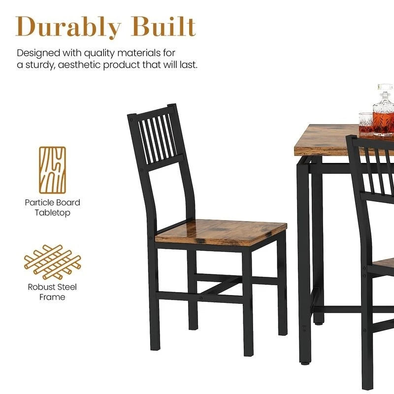 Set Tavolo da Pranzo e Sedie a 5 Pezzi, Set Tavolo da Pranzo Industriale Moderno, Dinette, Set da Pranzo Salvaspazio per Piccoli Ambienti, Pub