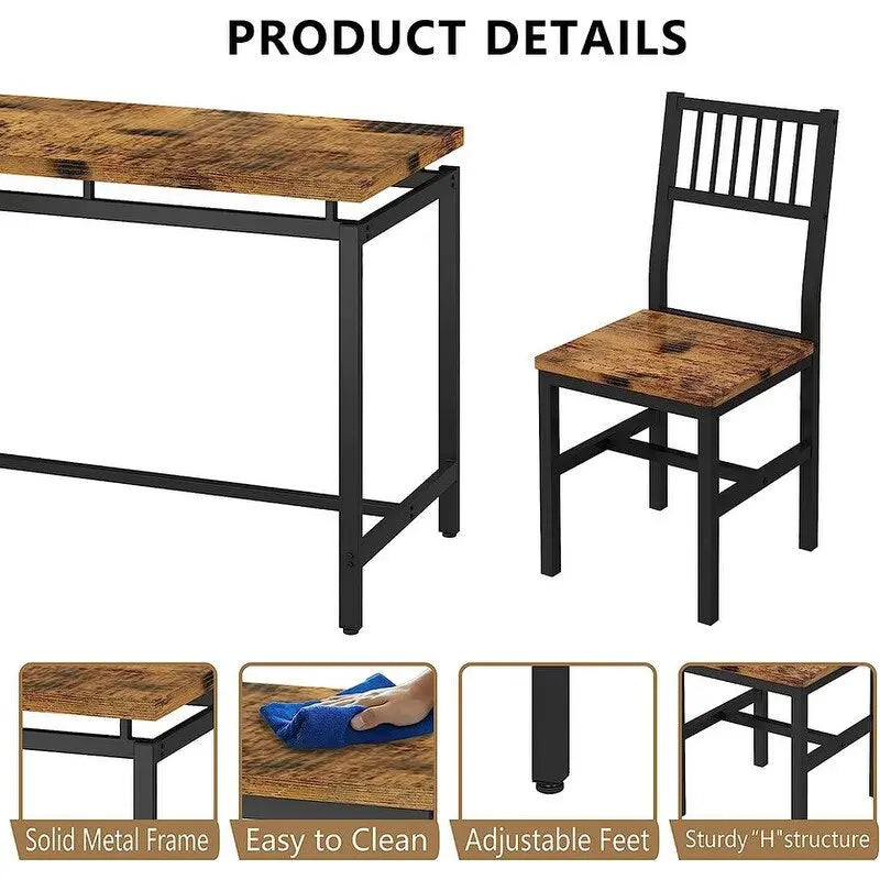 Set Tavolo da Pranzo e Sedie a 5 Pezzi, Set Tavolo da Pranzo Industriale Moderno, Dinette, Set da Pranzo Salvaspazio per Piccoli Ambienti, Pub