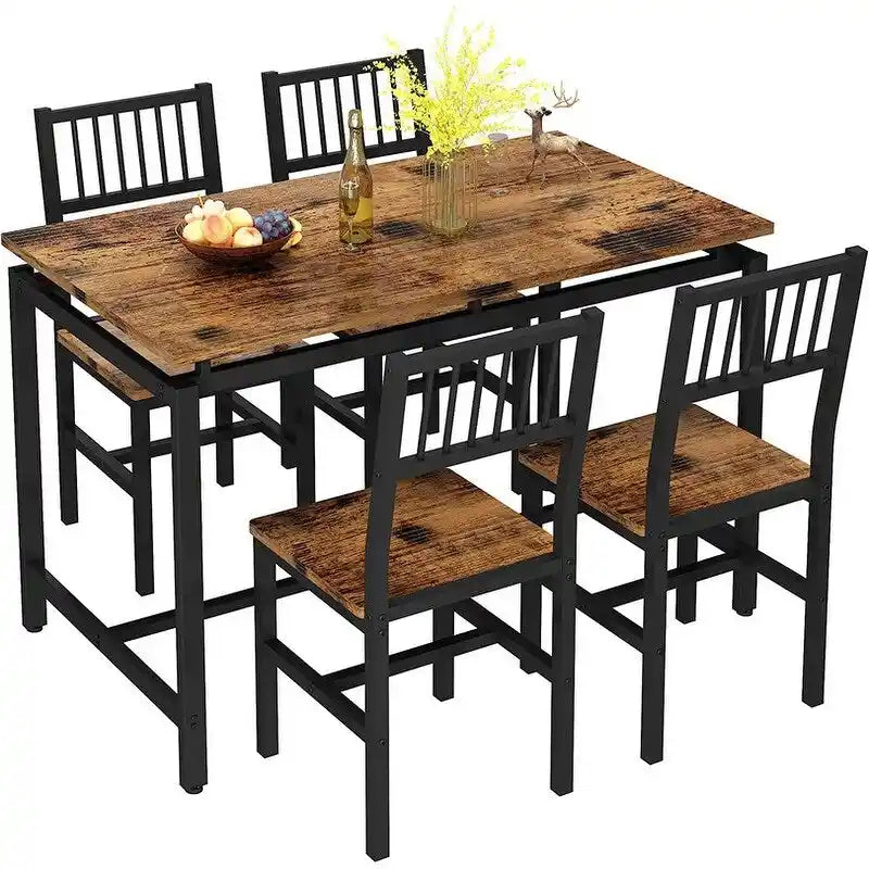 Set Tavolo da Pranzo e Sedie a 5 Pezzi, Set Tavolo da Pranzo Industriale Moderno, Dinette, Set da Pranzo Salvaspazio per Piccoli Ambienti, Pub