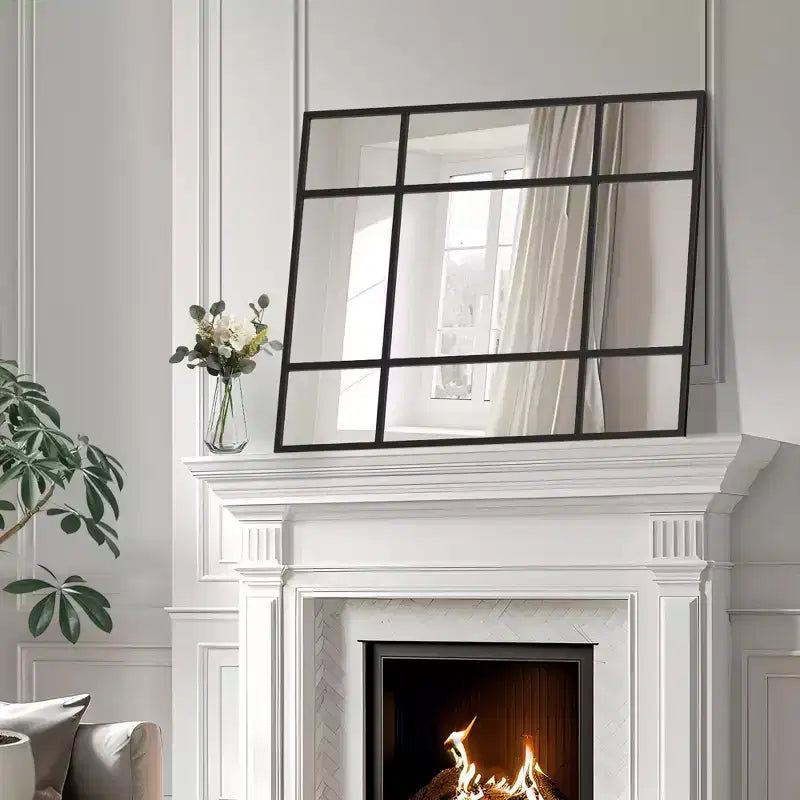 Specchio da parete rettangolare 39x30 con cornice per finestra, specchio da bagno nero
