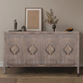 Credenza a Fiori Intagliati Stile Antico con Cassetti e Ante