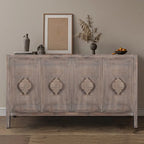 Credenza a Fiori Intagliati Stile Antico con Cassetti e Ante