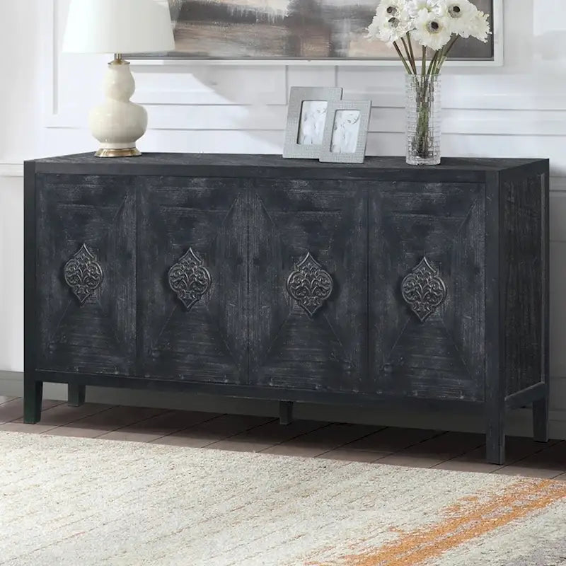 Buffet bas sculpté de fleurs antiques pour le rangement