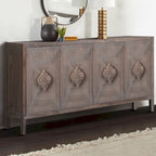 Credenza a Fiori Intagliati Stile Antico con Cassetti e Ante