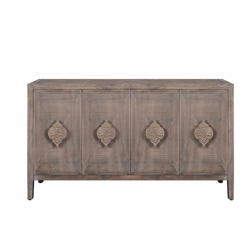 Credenza a Fiori Intagliati Stile Antico con Cassetti e Ante