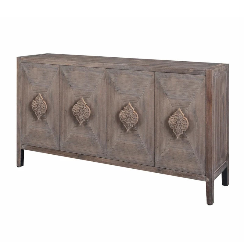 Credenza a Fiori Intagliati Stile Antico con Cassetti e Ante