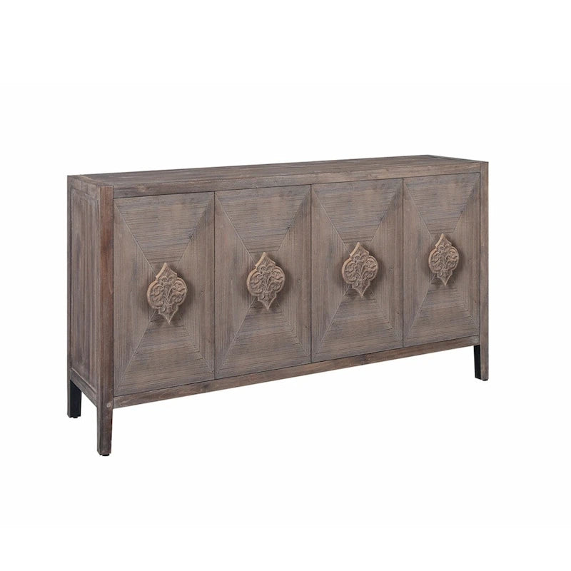 Credenza a Fiori Intagliati Stile Antico con Cassetti e Ante