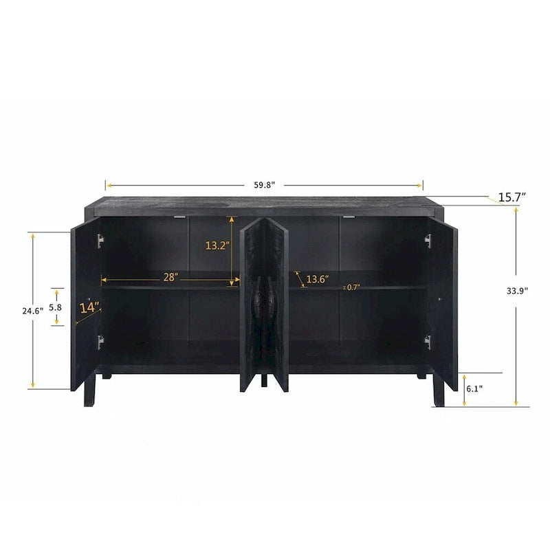 Credenza a Fiori Intagliati Stile Antico con Cassetti e Ante