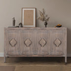 Credenza a Fiori Intagliati Stile Antico con Cassetti e Ante