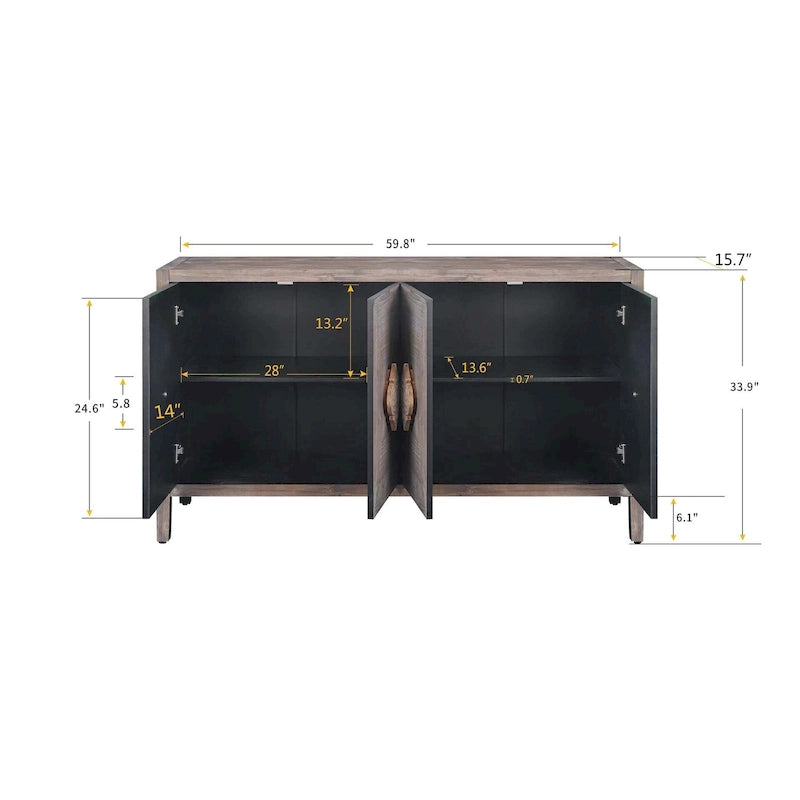 Credenza a Fiori Intagliati Stile Antico con Cassetti e Ante