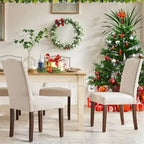 Set di 2/4/6 sedie da pranzo, sedia da sala da pranzo moderna imbottita di fascia alta con schienale borchiato, gambe in legno massello, sedia laterale in tessuto