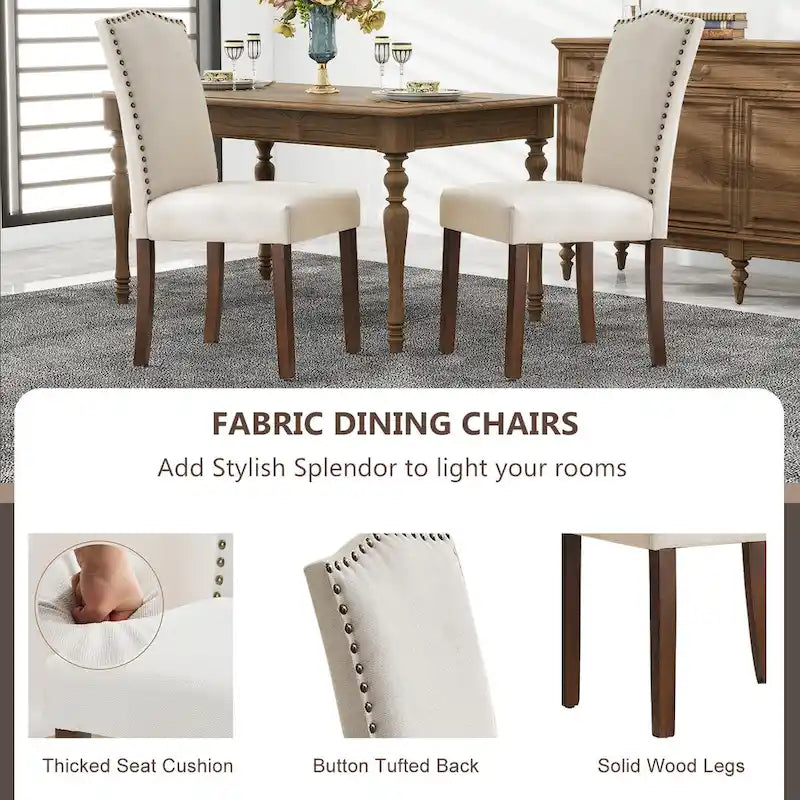 Set di 2/4/6 sedie da pranzo, sedia da sala da pranzo moderna imbottita di fascia alta con schienale borchiato, gambe in legno massello, sedia laterale in tessuto