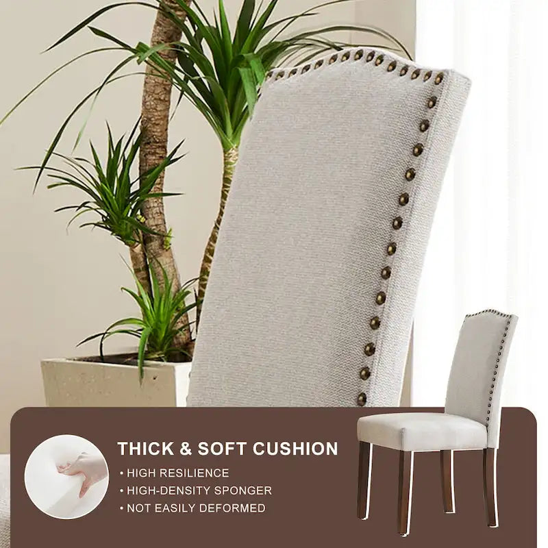 Set di 2/4/6 sedie da pranzo, sedia da sala da pranzo moderna imbottita di fascia alta con schienale borchiato, gambe in legno massello, sedia laterale in tessuto