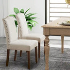 Set di 2/4/6 sedie da pranzo, sedia da sala da pranzo moderna imbottita di fascia alta con schienale borchiato, gambe in legno massello, sedia laterale in tessuto