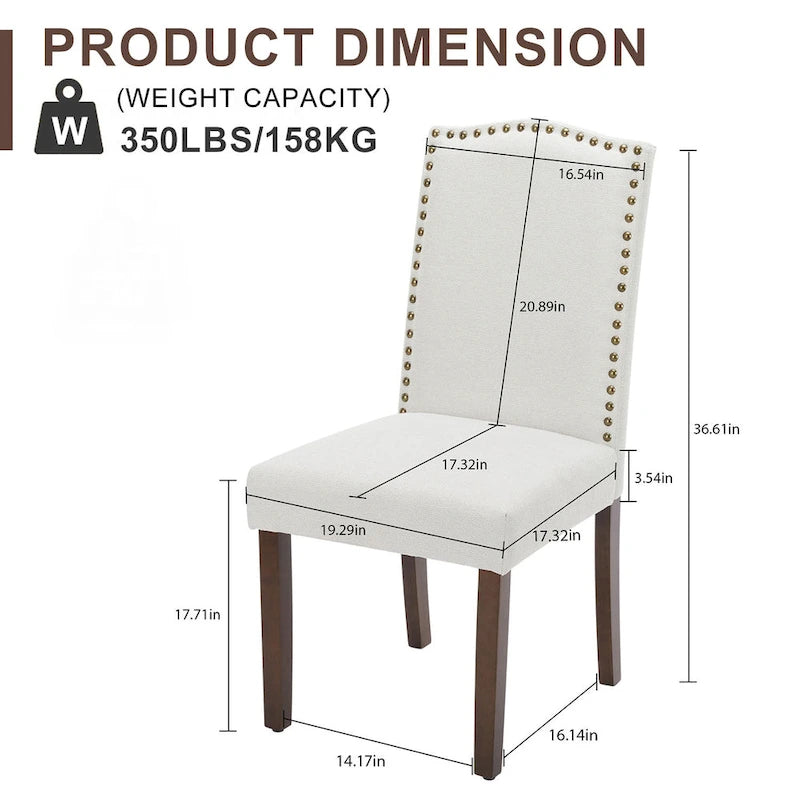 Set di 2/4/6 sedie da pranzo, sedia da sala da pranzo moderna imbottita di fascia alta con schienale borchiato, gambe in legno massello, sedia laterale in tessuto