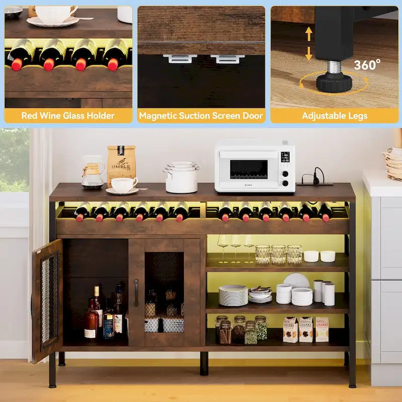 Moasis 55 Mobile Bar Industriale con Luci a LED e Prese di Corrente - 139,7L x 39,8W x 74,9H cm