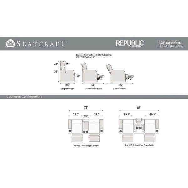 Canapé inclinable électrique en cuir marron Seatcraft Republic pour cinéma maison