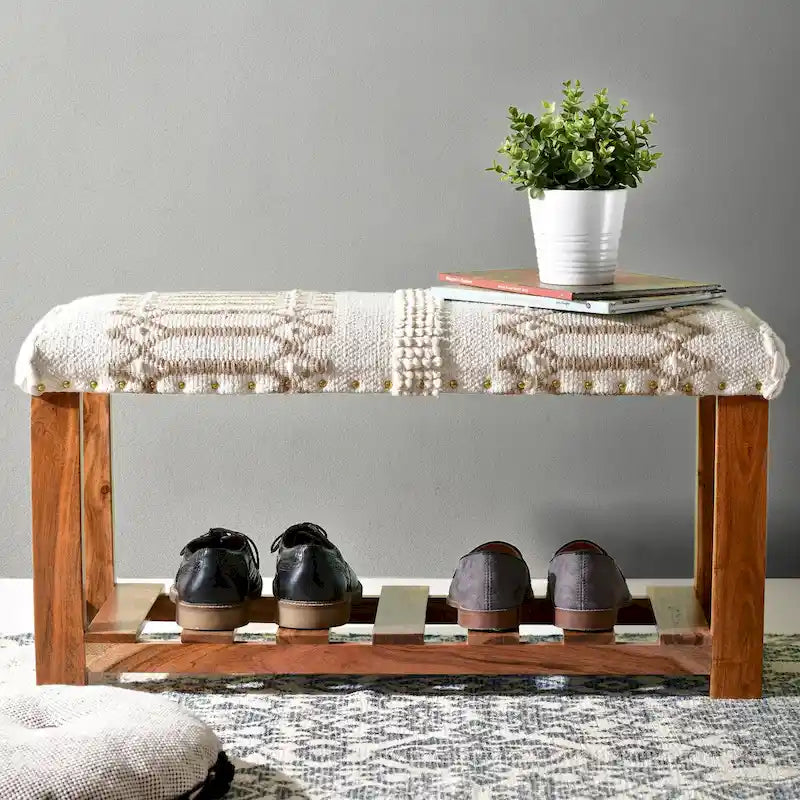 Upholstered Entryway and Bedroom 1-Shelf Storage Bench - 18 H x 34 W x 12 D