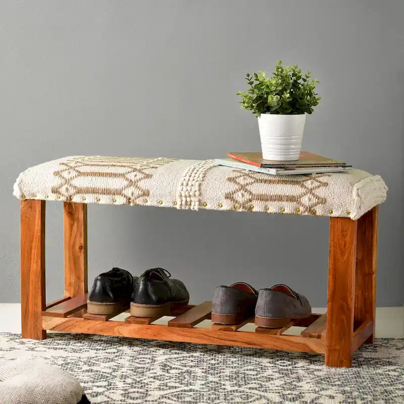 Banc de rangement capitonné à 1 étagère pour entrée et chambre - 45,7 cm H x 86,4 cm L x 30,5 cm P