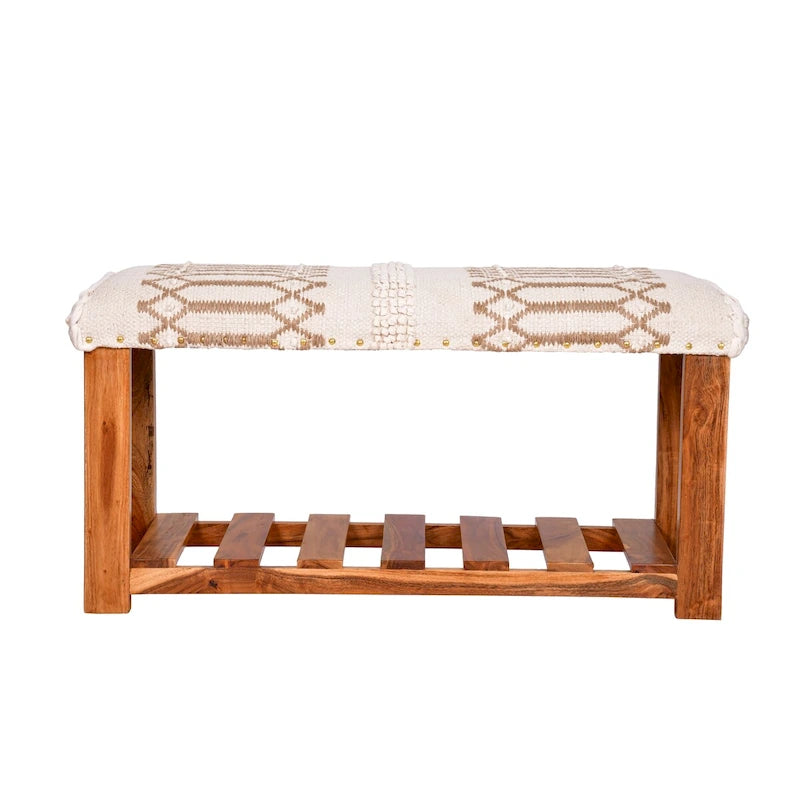 Banc de rangement capitonné à 1 étagère pour entrée et chambre - 45,7 cm H x 86,4 cm L x 30,5 cm P