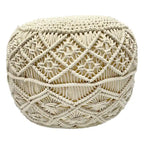 Pouf rond en macramé 18 couleurs crème unies, fait main en coton naturel