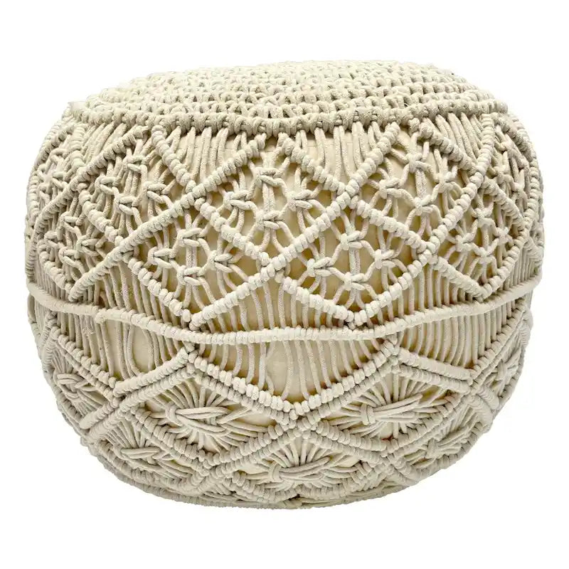 Pouf rond en macramé 18 couleurs crème unies, fait main en coton naturel