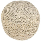 Pouf rond en macramé 18 couleurs crème unies, fait main en coton naturel