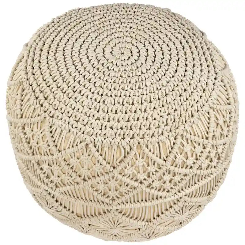 Pouf rond en macramé 18 couleurs crème unies, fait main en coton naturel