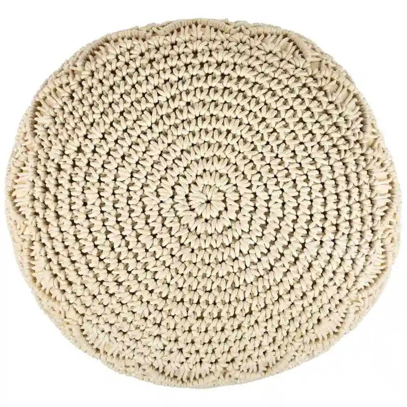 Pouf rond en macramé 18 couleurs crème unies, fait main en coton naturel