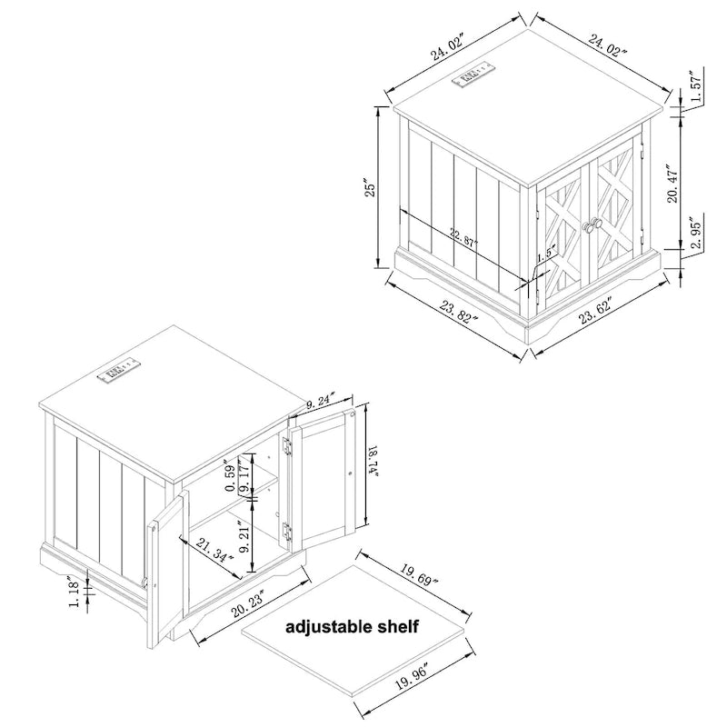 Tavolino da Divano Rustico con Stazione di Ricarica - Altezza 63,5 cm