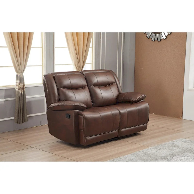 Set Soggiorno Reclinabile in 3 Pezzi in Pelle Rigenerata Betsy Furniture, Divano, Divanetto e Poltrona Girevole