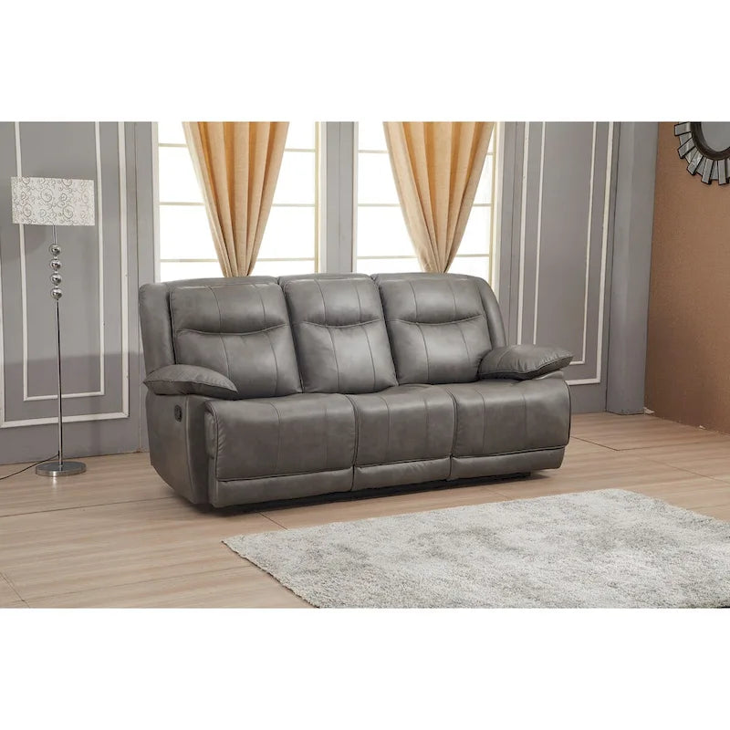Set Soggiorno Reclinabile in 3 Pezzi in Pelle Rigenerata Betsy Furniture, Divano, Divanetto e Poltrona Girevole