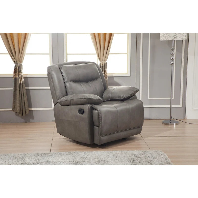 Set Soggiorno Reclinabile in 3 Pezzi in Pelle Rigenerata Betsy Furniture, Divano, Divanetto e Poltrona Girevole