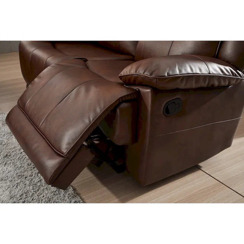 Set Soggiorno Reclinabile in 3 Pezzi in Pelle Rigenerata Betsy Furniture, Divano, Divanetto e Poltrona Girevole